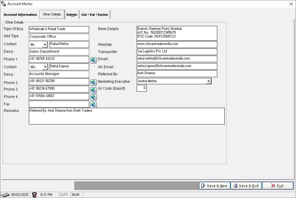 Account Master Create